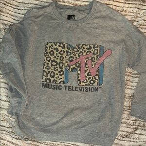 MTV Gray Sweatshirt with Leopard and Pink Logo